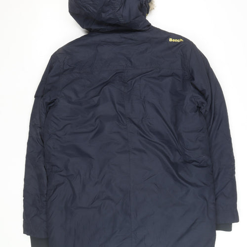 Bench Mens Blue Hooded Parka Jacket L Faux Fur Trim Winter Coat