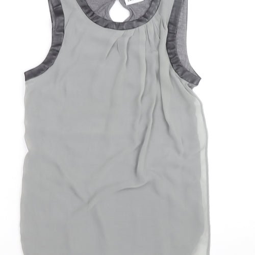 DKNYC Women's Grey Sleeveless Chiffon Top XS Faux Leather Trim