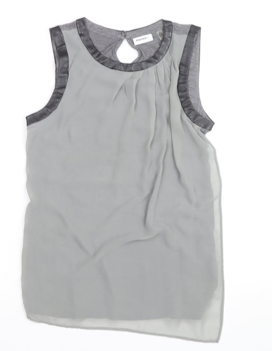 DKNYC Women's Grey Sleeveless Chiffon Top XS Faux Leather Trim
