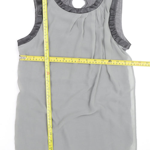 DKNYC Women's Grey Sleeveless Chiffon Top XS Faux Leather Trim
