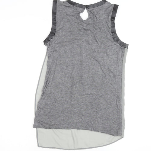DKNYC Women's Grey Sleeveless Chiffon Top XS Faux Leather Trim