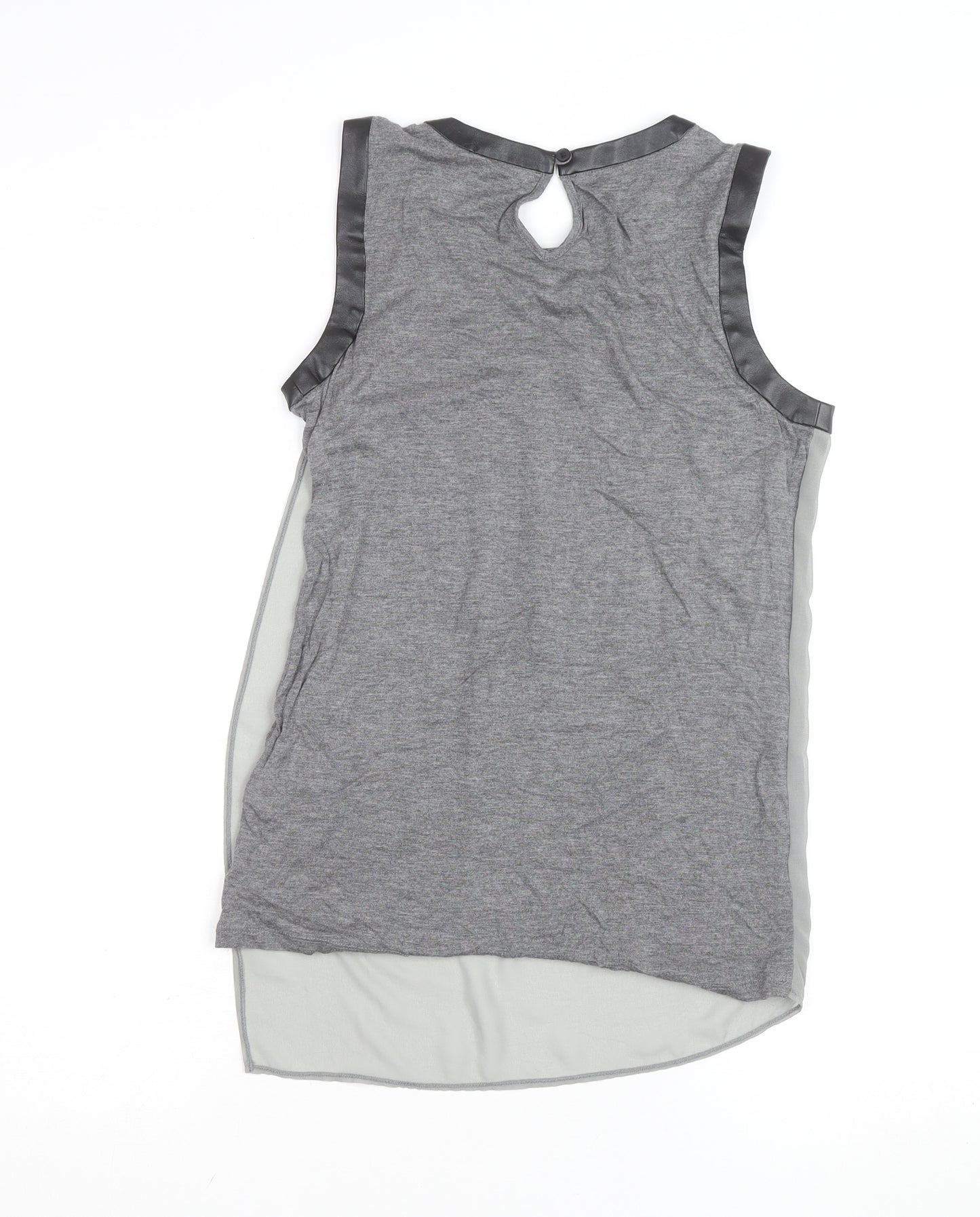 DKNYC Women's Grey Sleeveless Chiffon Top XS Faux Leather Trim