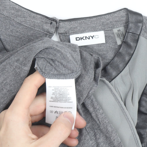 DKNYC Women's Grey Sleeveless Chiffon Top XS Faux Leather Trim