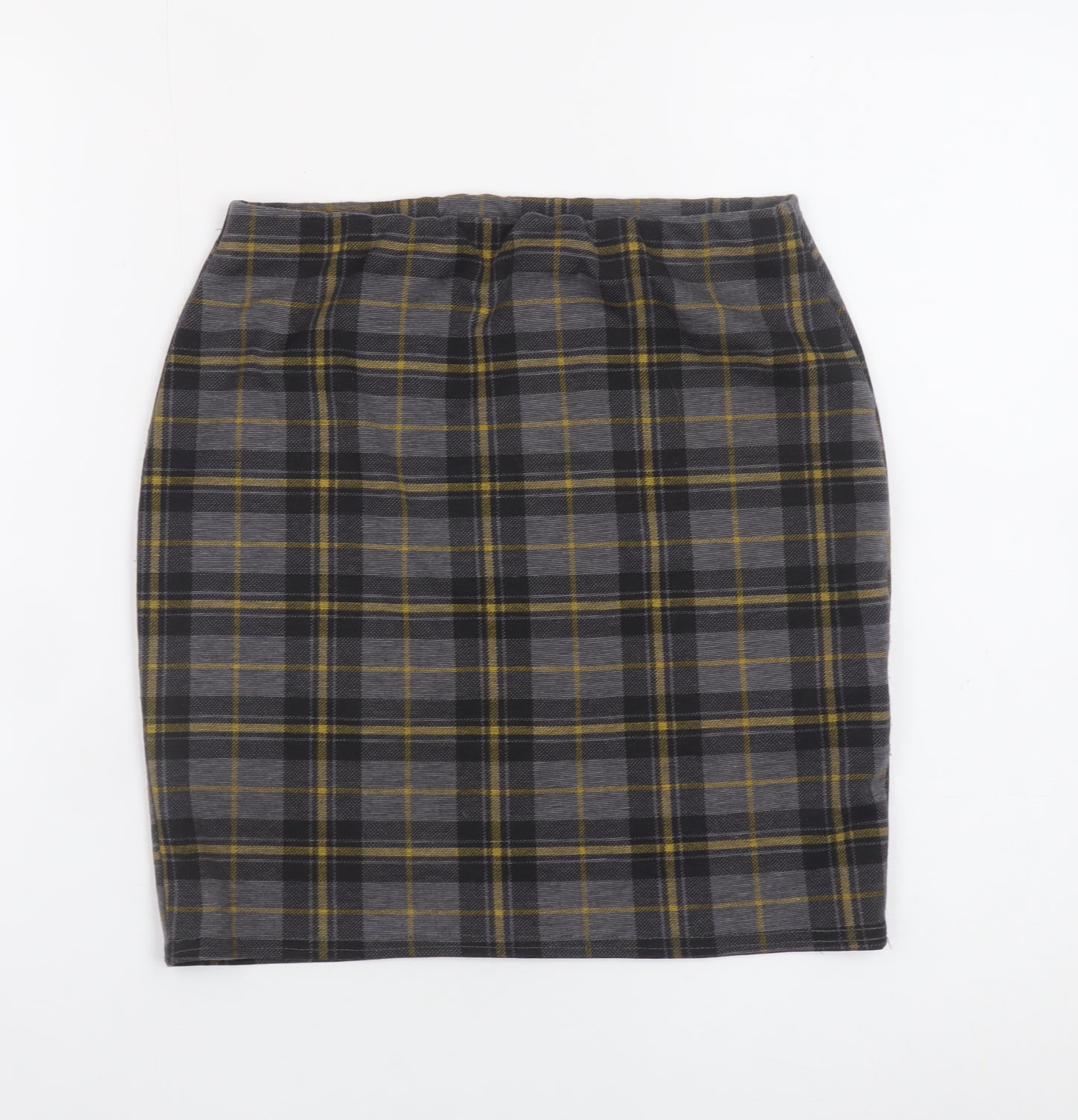 New Look Women's Grey Check Pencil Skirt Size 8 Stretch