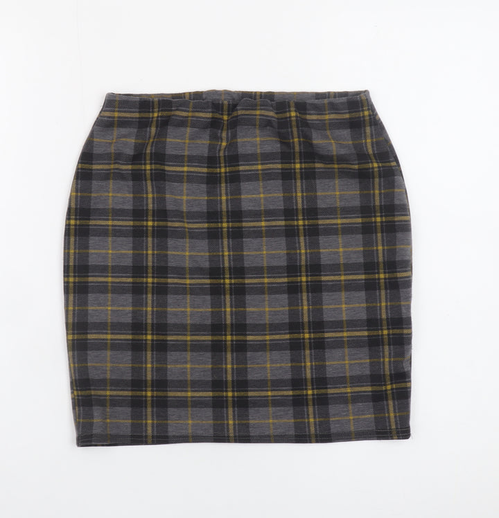 New Look Women's Grey Check Pencil Skirt Size 8 Stretch