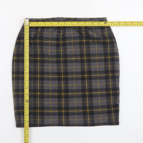 New Look Women's Grey Check Pencil Skirt Size 8 Stretch