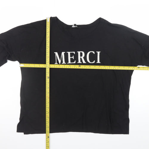 New Look Women Black Long Sleeve Merci T-Shirt UK 14 Polyester Linen Blend