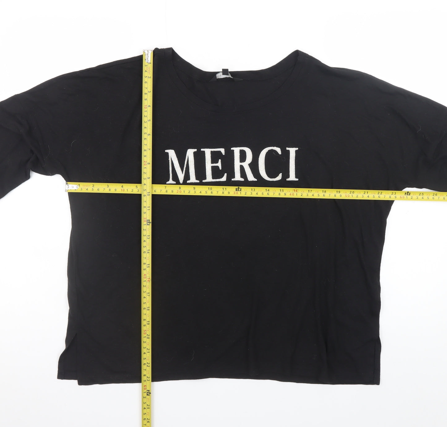 New Look Women Black Long Sleeve Merci T-Shirt UK 14 Polyester Linen Blend