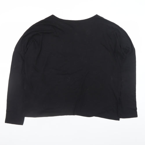 New Look Women Black Long Sleeve Merci T-Shirt UK 14 Polyester Linen Blend