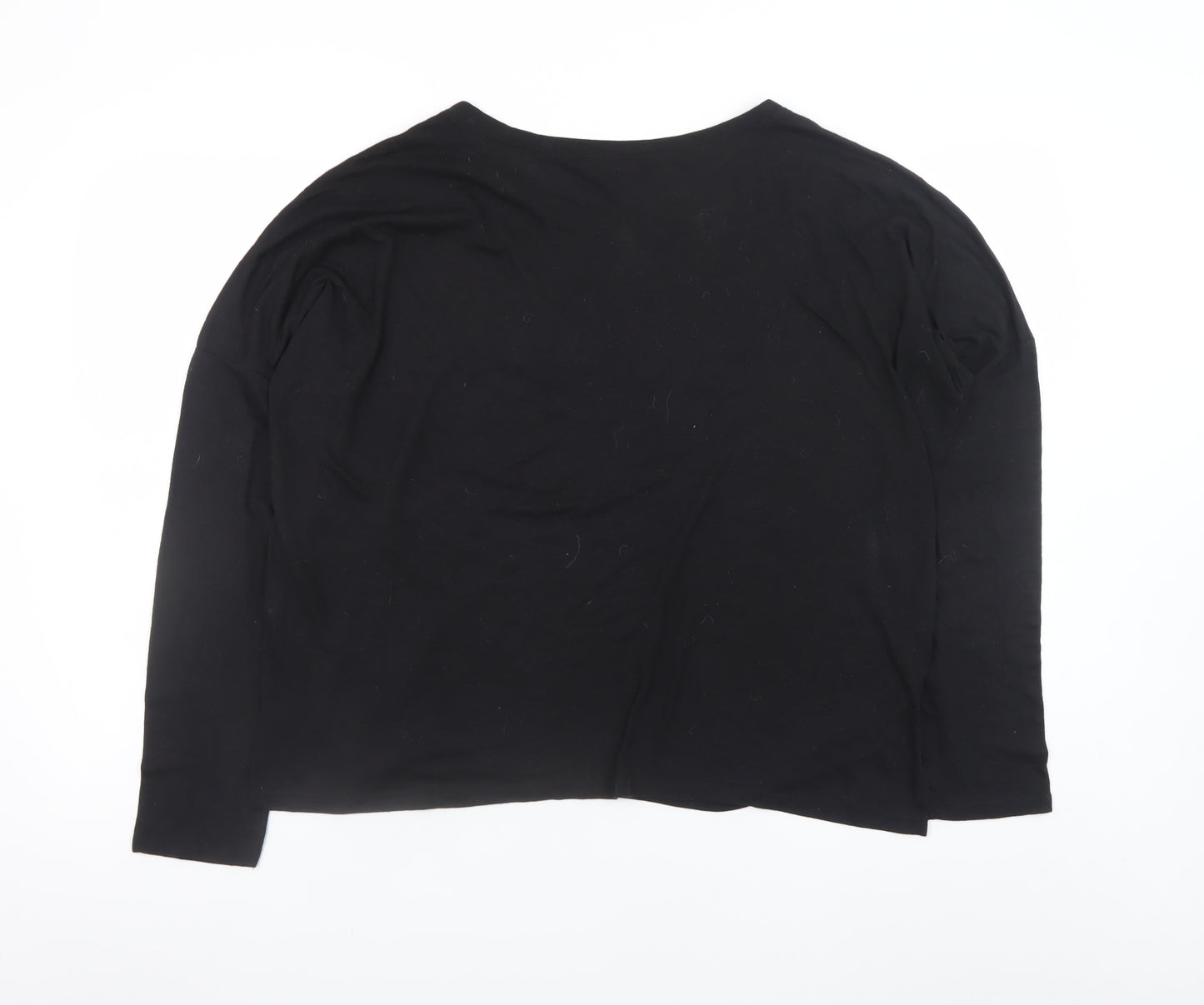 New Look Women Black Long Sleeve Merci T-Shirt UK 14 Polyester Linen Blend