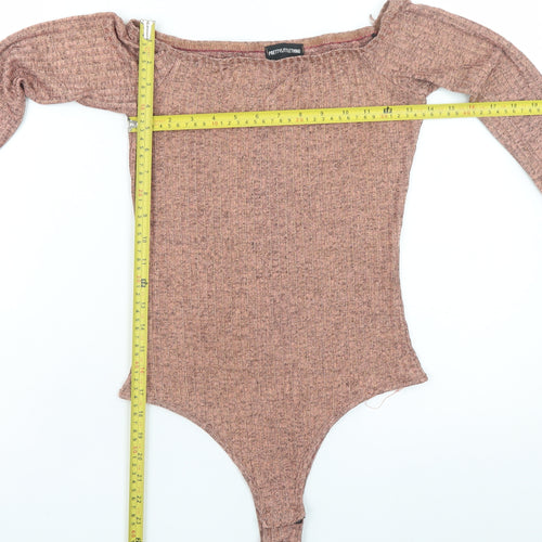 PrettyLittleThing Women Brown Off Shoulder Long Sleeve Bodysuit Size 10