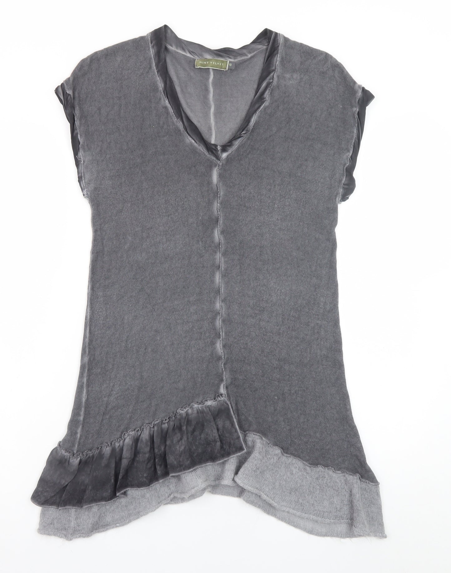 Mint Velvet Women's Grey Asymmetric Knit Short Sleeve Dress Size 10