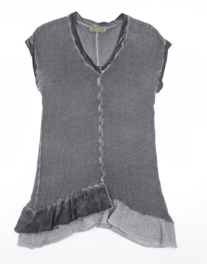 Mint Velvet Women's Grey Asymmetric Knit Short Sleeve Dress Size 10