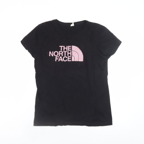 The North Face Womens Black Pink Logo Cotton T-Shirt UK 10 M