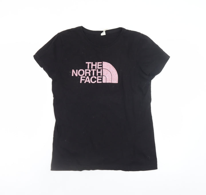 The North Face Womens Black Pink Logo Cotton T-Shirt UK 10 M