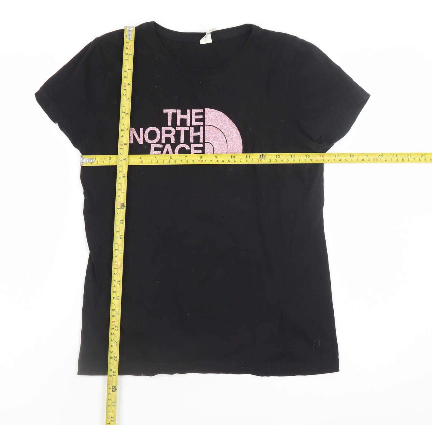 The North Face Womens Black Pink Logo Cotton T-Shirt UK 10 M