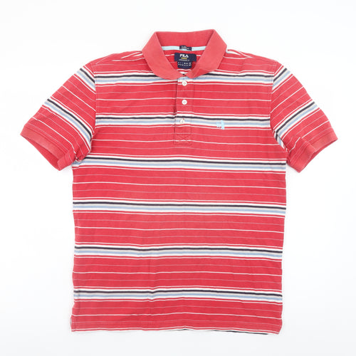 FILA Mens Red Striped Classic Fit Cotton Polo Shirt Size M