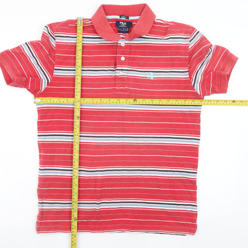 FILA Mens Red Striped Classic Fit Cotton Polo Shirt Size M