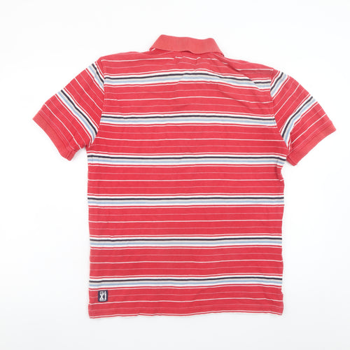 FILA Mens Red Striped Classic Fit Cotton Polo Shirt Size M