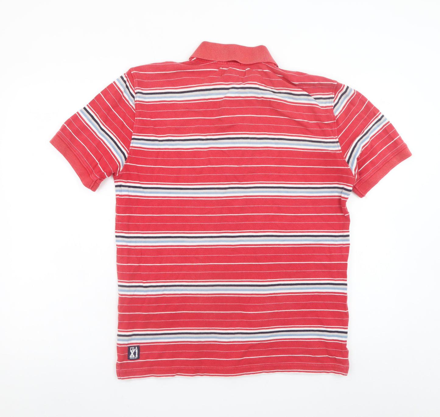 FILA Mens Red Striped Classic Fit Cotton Polo Shirt Size M
