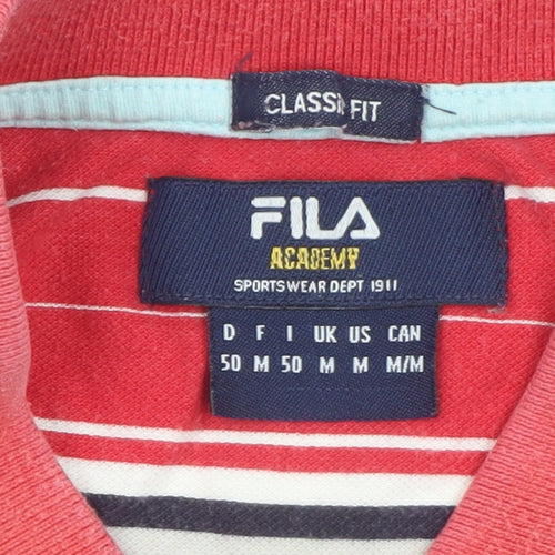 FILA Mens Red Striped Classic Fit Cotton Polo Shirt Size M