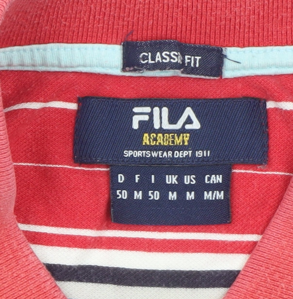 FILA Mens Red Striped Classic Fit Cotton Polo Shirt Size M