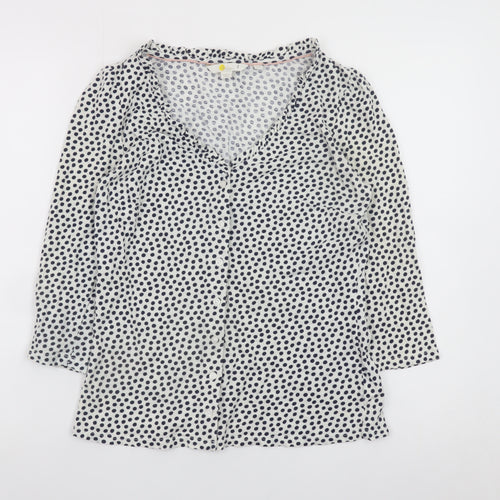 Boden Women's White Polka Dot Cotton Blouse Size 10R 3/4 Sleeve