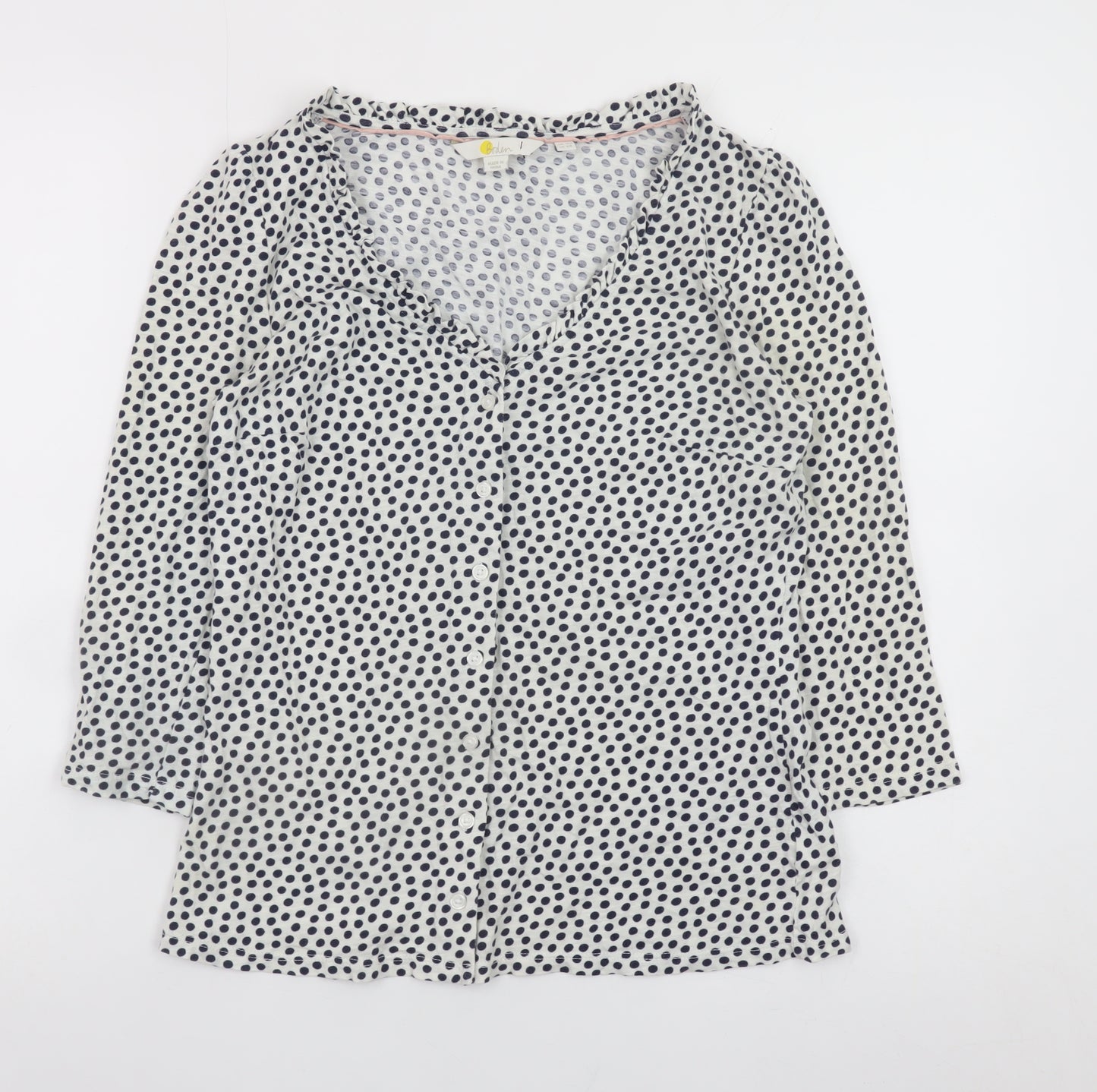 Boden Women's White Polka Dot Cotton Blouse Size 10R 3/4 Sleeve