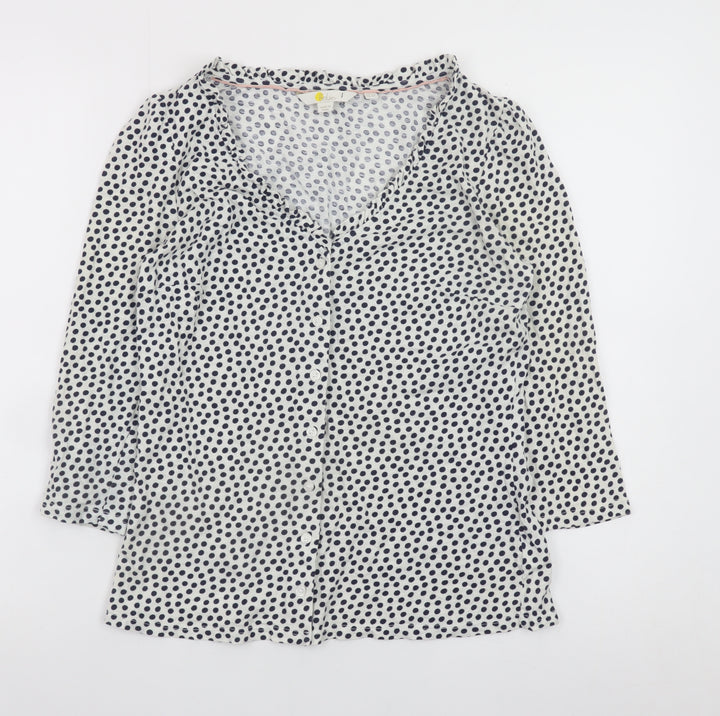 Boden Women's White Polka Dot Cotton Blouse Size 10R 3/4 Sleeve