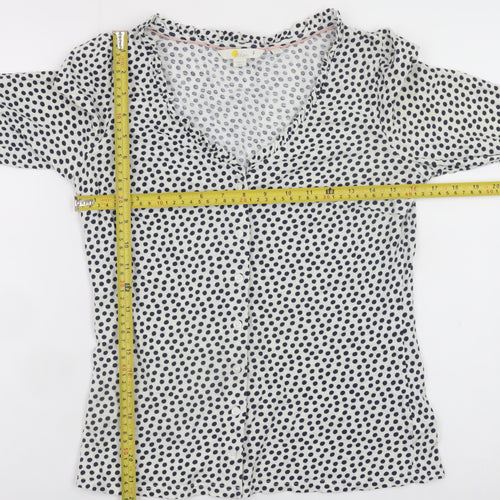 Boden Women's White Polka Dot Cotton Blouse Size 10R 3/4 Sleeve