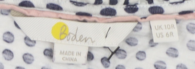 Boden Women's White Polka Dot Cotton Blouse Size 10R 3/4 Sleeve