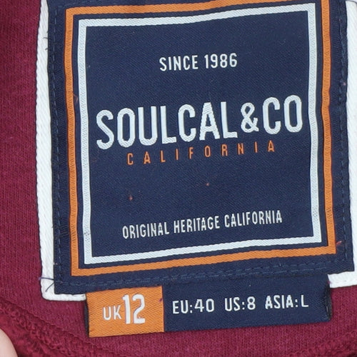 SoulCal & Co Women's Burgundy Full Zip Hoodie UK 12 Cotton Blend