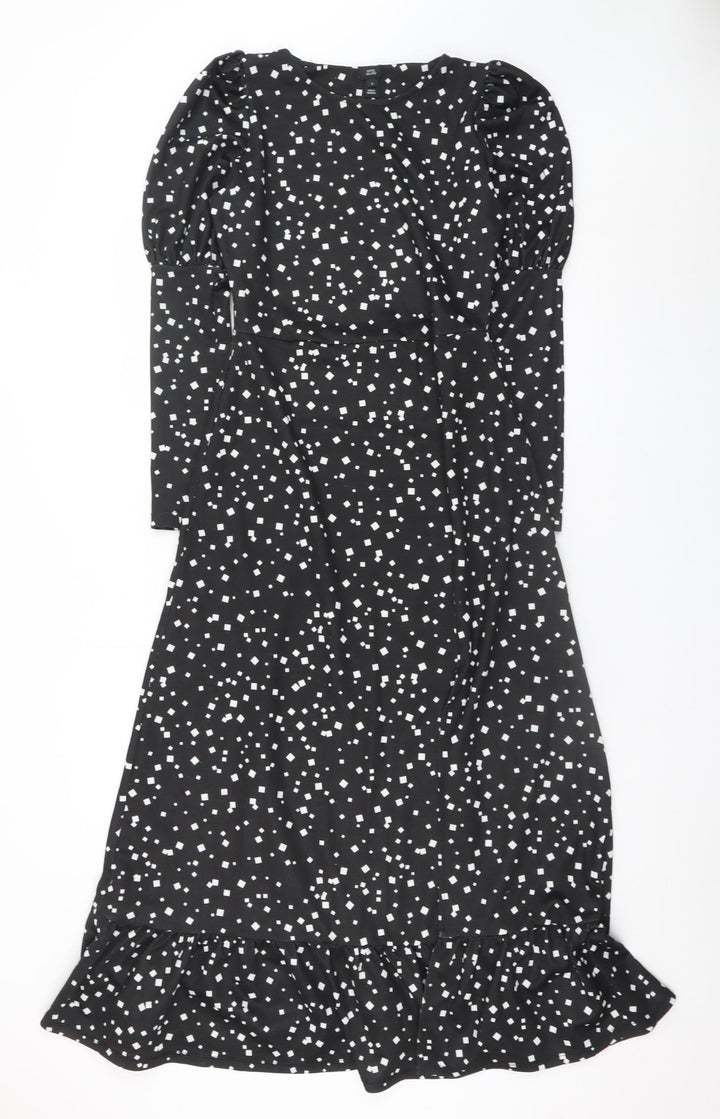 River Island Women Black Size 8 Fit & Flare Midi Dress