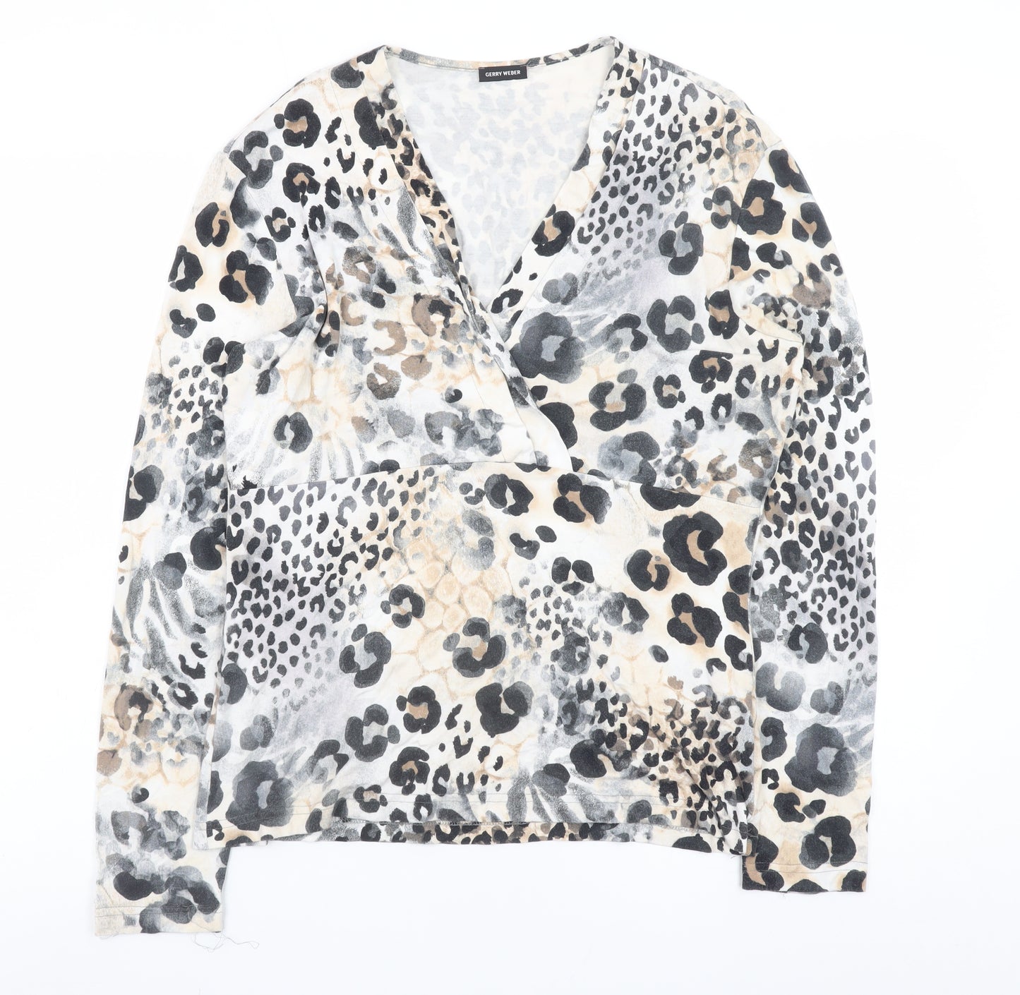 Gerry Weber Women's Multicoloured Animal Print Wrap V-Neck Blouse Size 14