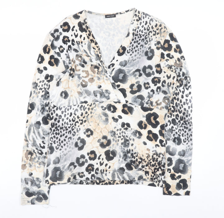 Gerry Weber Women's Multicoloured Animal Print Wrap V-Neck Blouse Size 14