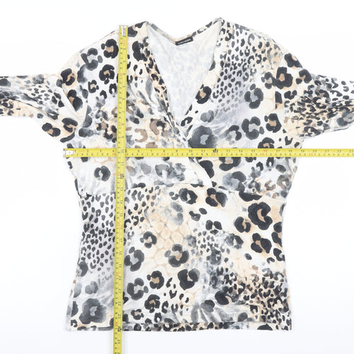Gerry Weber Women's Multicoloured Animal Print Wrap V-Neck Blouse Size 14