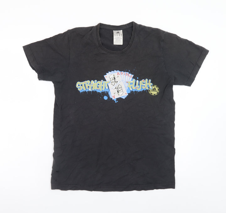 Adidas Men's Black Graphic Straight Flush T-Shirt Size M