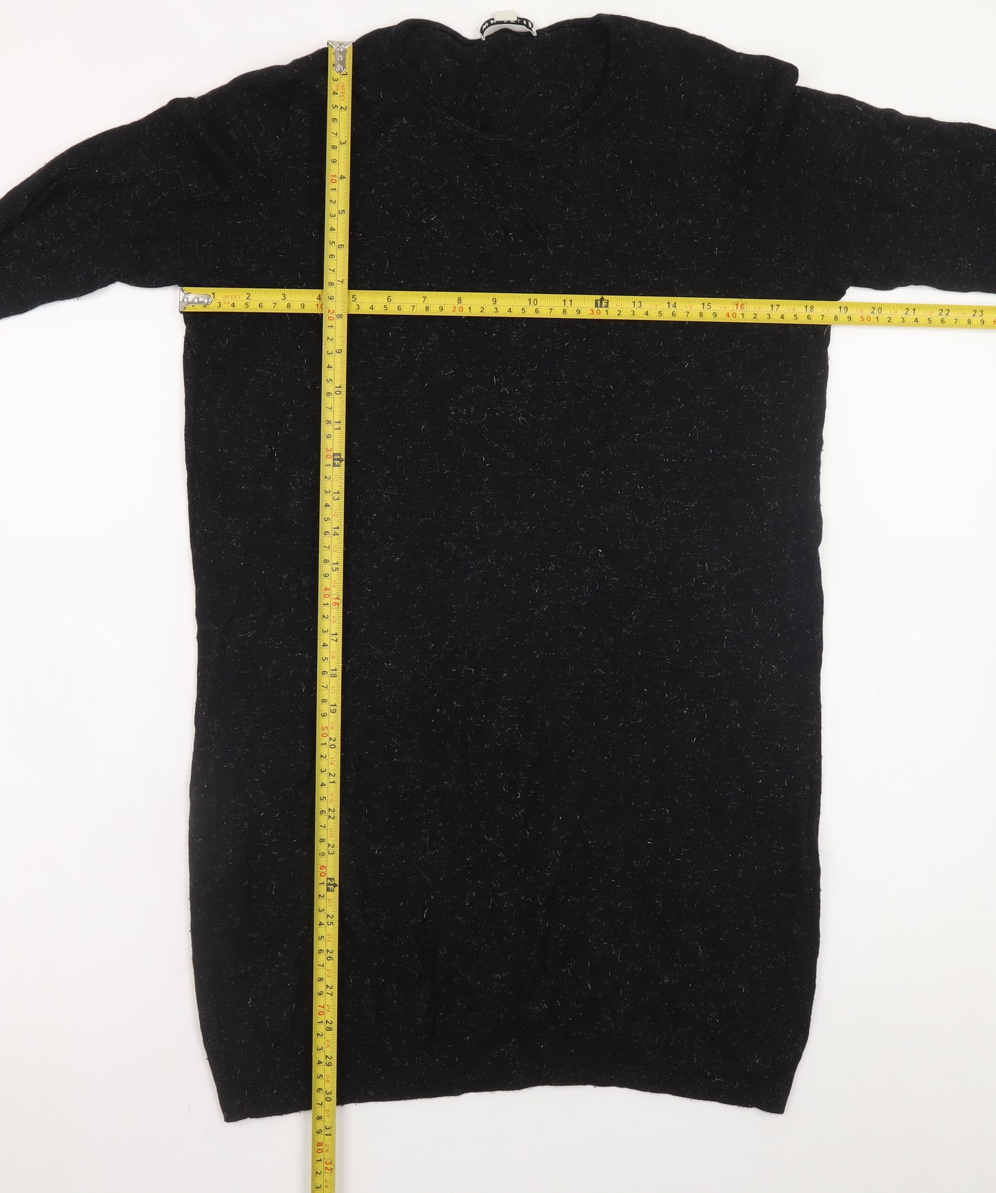 Whistles Women Black Size 12 Knit Jumper Dress Long Sleeve