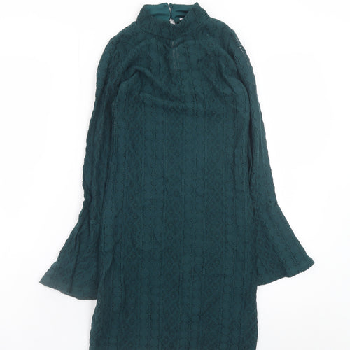 Miss Selfridge Women’s Green Lace Shift Dress Size 6 Long Sleeve High Neck