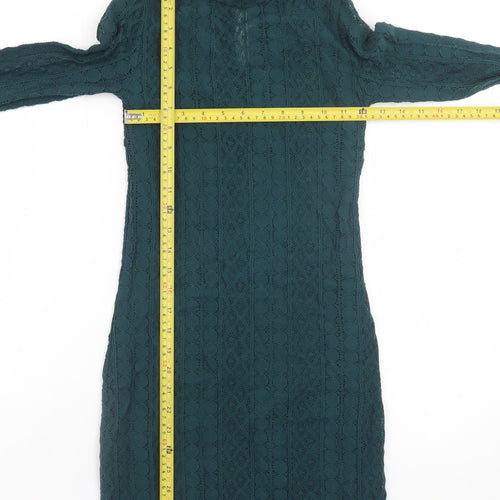 Miss Selfridge Women’s Green Lace Shift Dress Size 6 Long Sleeve High Neck