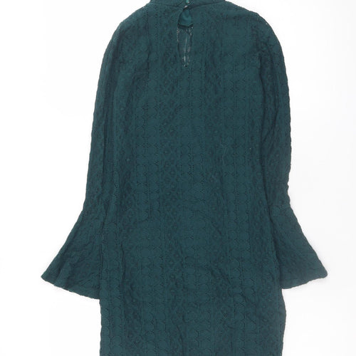Miss Selfridge Women’s Green Lace Shift Dress Size 6 Long Sleeve High Neck