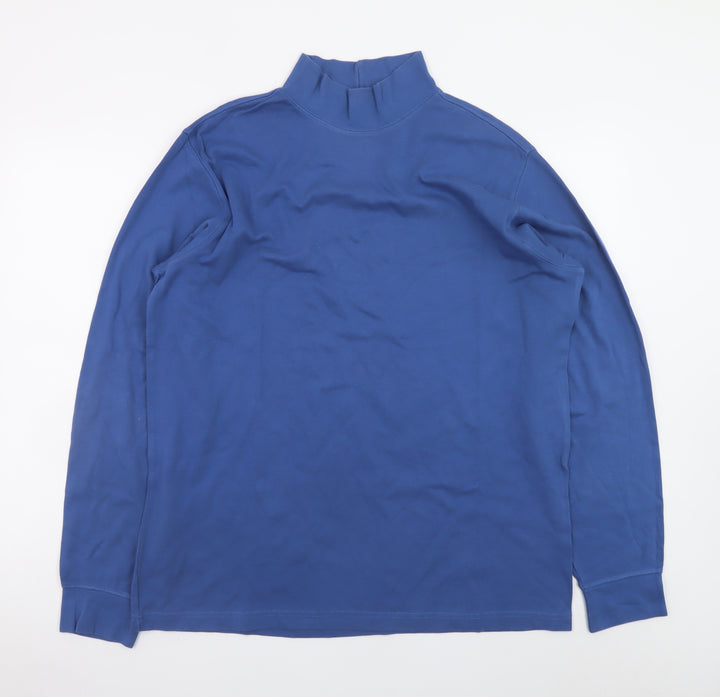 Lands’ End Men’s Blue Mock Neck Long Sleeve Cotton T-Shirt Size L