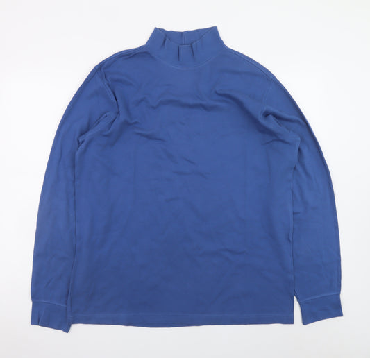 Lands’ End Men’s Blue Mock Neck Long Sleeve Cotton T-Shirt Size L