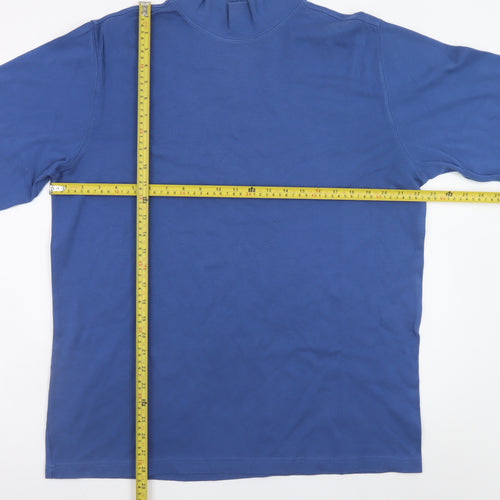 Lands’ End Men’s Blue Mock Neck Long Sleeve Cotton T-Shirt Size L