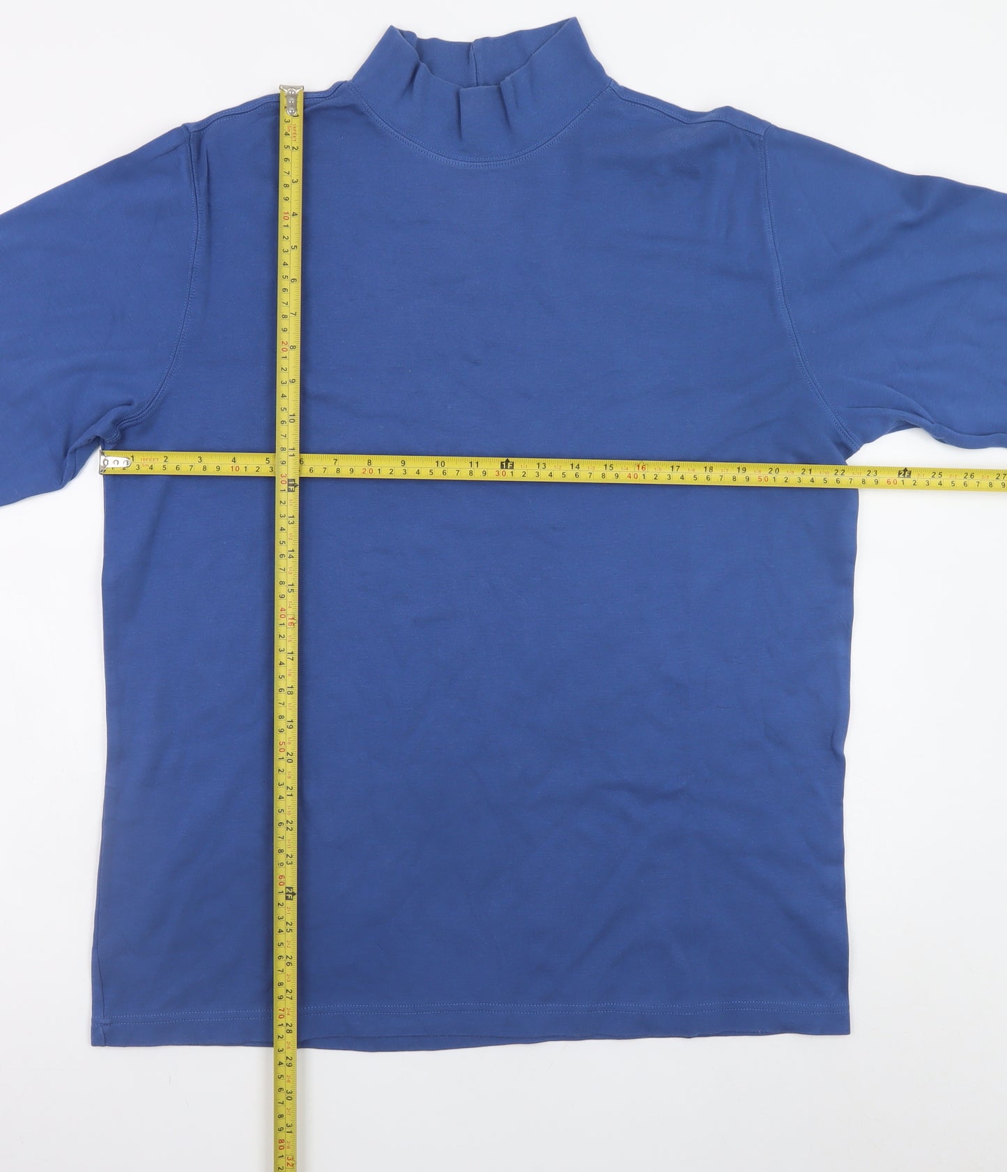 Lands’ End Men’s Blue Mock Neck Long Sleeve Cotton T-Shirt Size L
