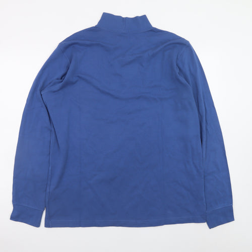 Lands’ End Men’s Blue Mock Neck Long Sleeve Cotton T-Shirt Size L