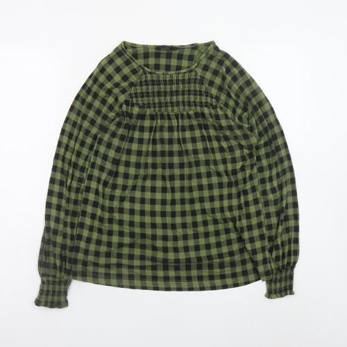 Next Womens Green Check Tunic Blouse Size 12 Long Sleeve
