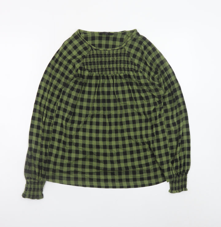 Next Womens Green Check Tunic Blouse Size 12 Long Sleeve