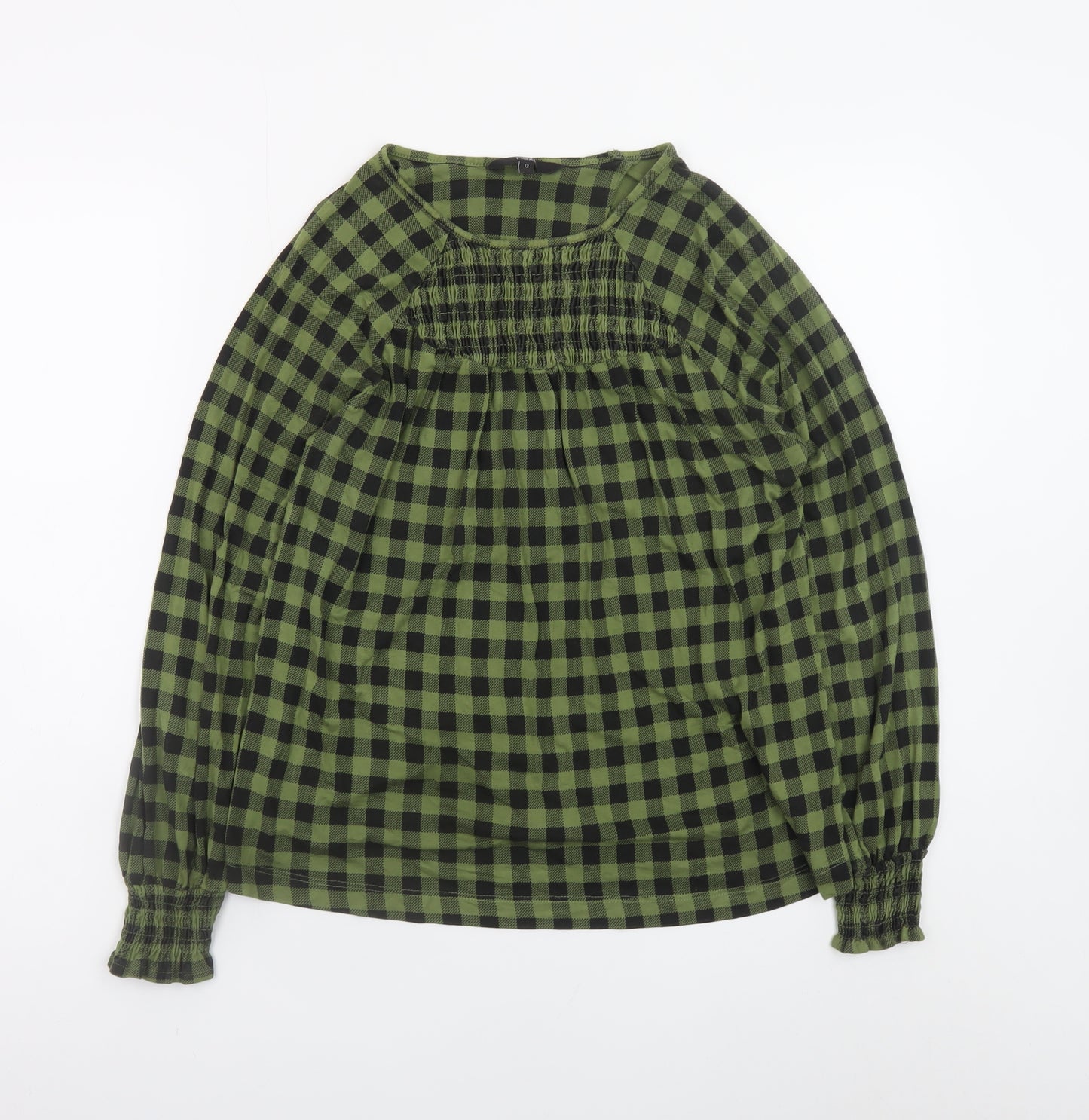 Next Womens Green Check Tunic Blouse Size 12 Long Sleeve