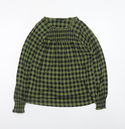 Next Womens Green Check Tunic Blouse Size 12 Long Sleeve